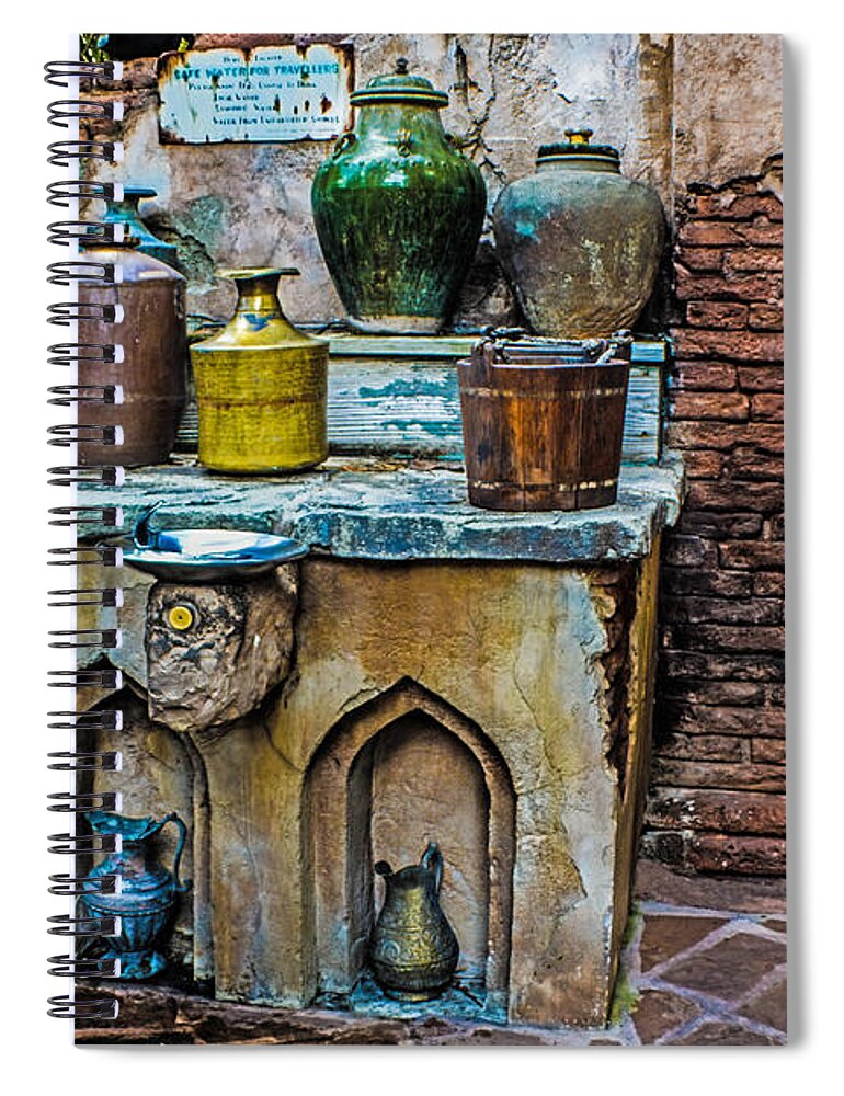 Antique Spiral Notebook featuring the photograph Vintage Antique Water Containers 2 by Gary Keesler
