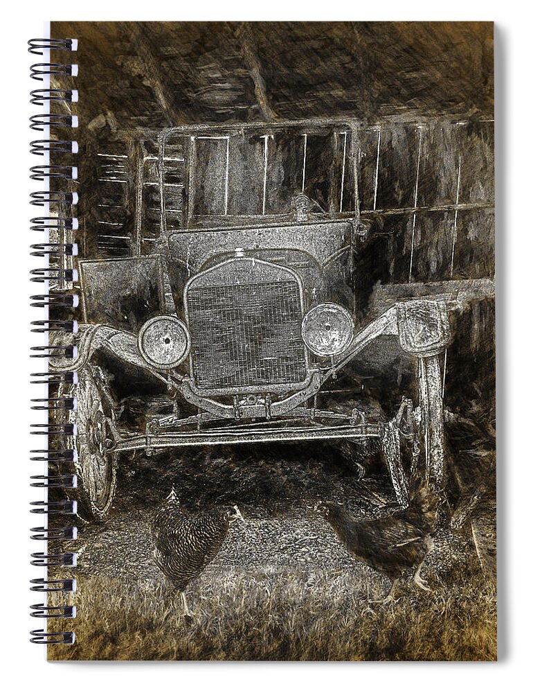 Art Spiral Notebook featuring the photograph Vintage Auto Neglected in a Barn by Randall Nyhof