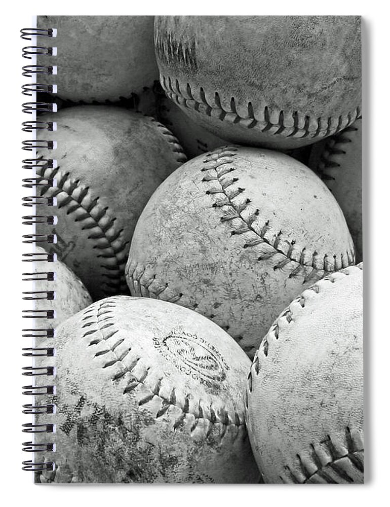 Black And White Vintage Baseballs Spiral Notebook featuring the photograph Vintage Baseballs by Brooke T Ryan