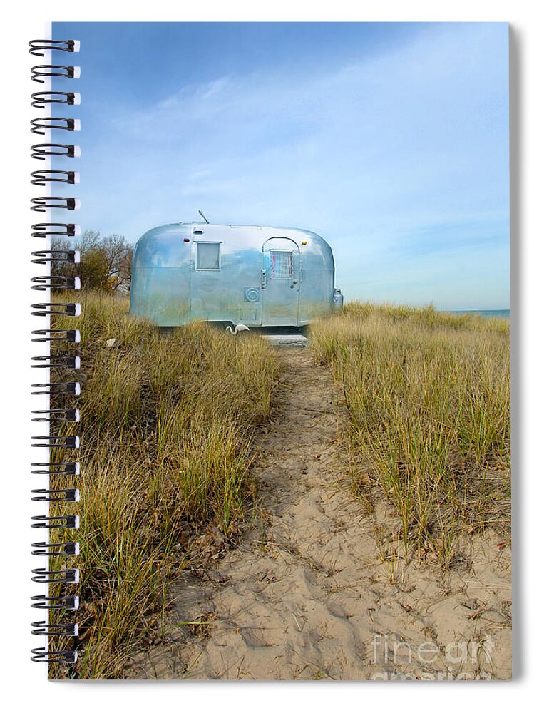 Trailer Spiral Notebook featuring the photograph Vintage Camping Trailer Near the Sea by Jill Battaglia