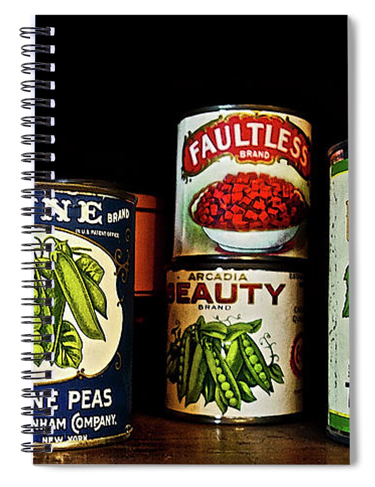 Vintage Spiral Notebook featuring the photograph Vintage Canned Vegetables by Joan Reese