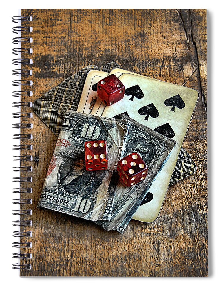 Cards Spiral Notebook featuring the photograph Vintage Cards Dice and Cash by Jill Battaglia