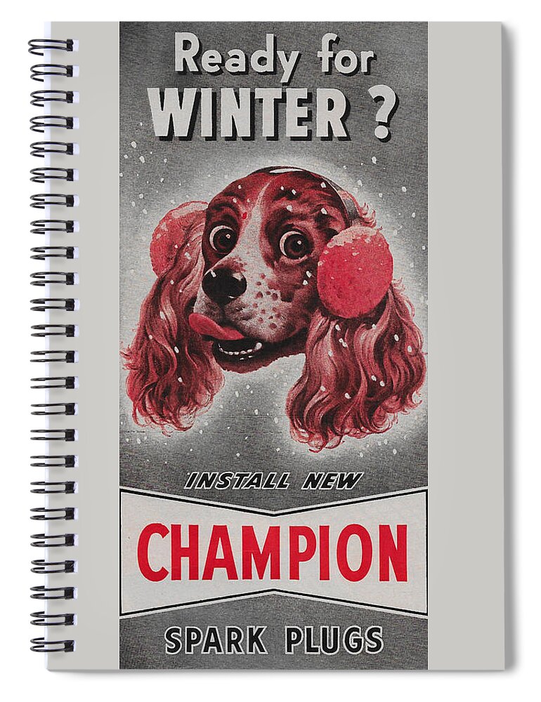 James Smullins Spiral Notebook featuring the mixed media Vintage Champion spark plug ad by James Smullins