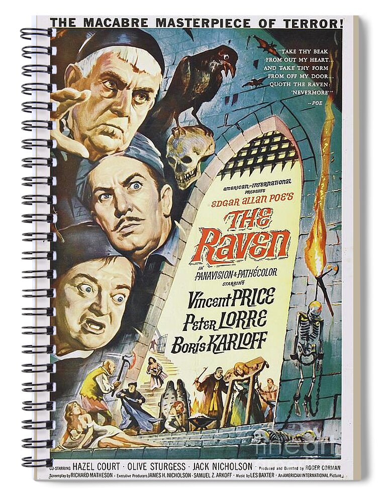 Raven Spiral Notebook featuring the painting Vintage Classic Movie Posters, The Raven by Esoterica Art Agency