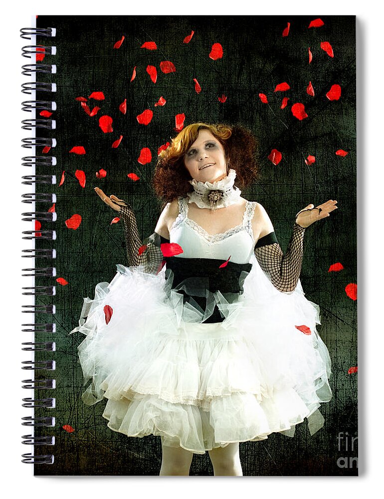 Rose Spiral Notebook featuring the photograph Vintage Dancer Series Raining Rose Petals by Cindy Singleton