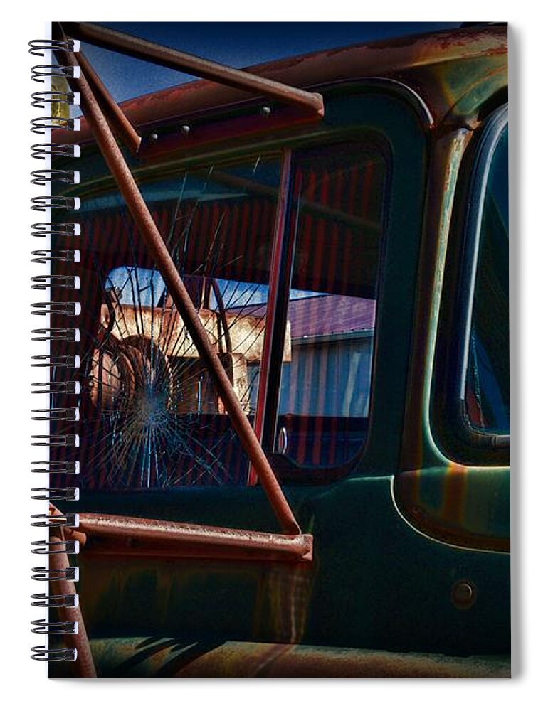 Paul Ward Spiral Notebook featuring the photograph Vintage Dodge Truck Shattered Window by Paul Ward