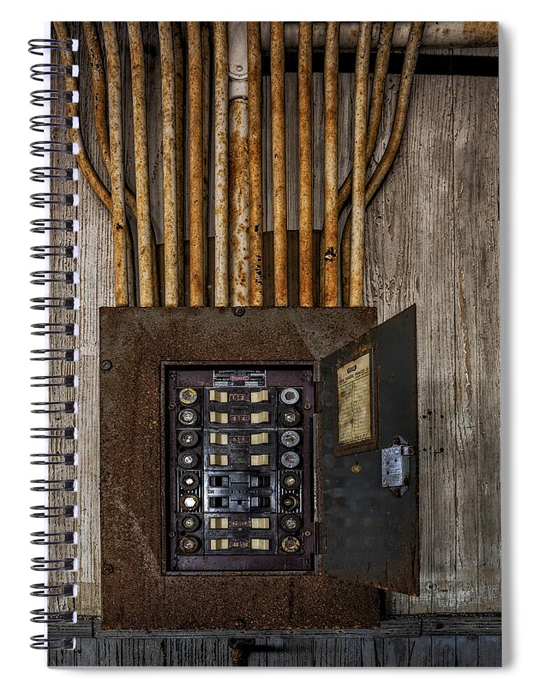 Electrician Spiral Notebook featuring the photograph Vintage Electric Panel by Susan Candelario