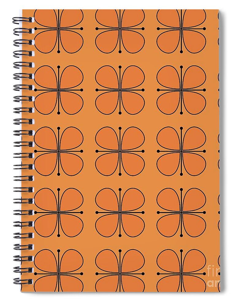 Mid Century Modern Spiral Notebook featuring the digital art Vintage Floral in Orange by Donna Mibus