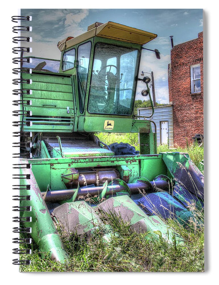 4 Four Row Spiral Notebook featuring the photograph Vintage Four Row Corn Picker by J Laughlin