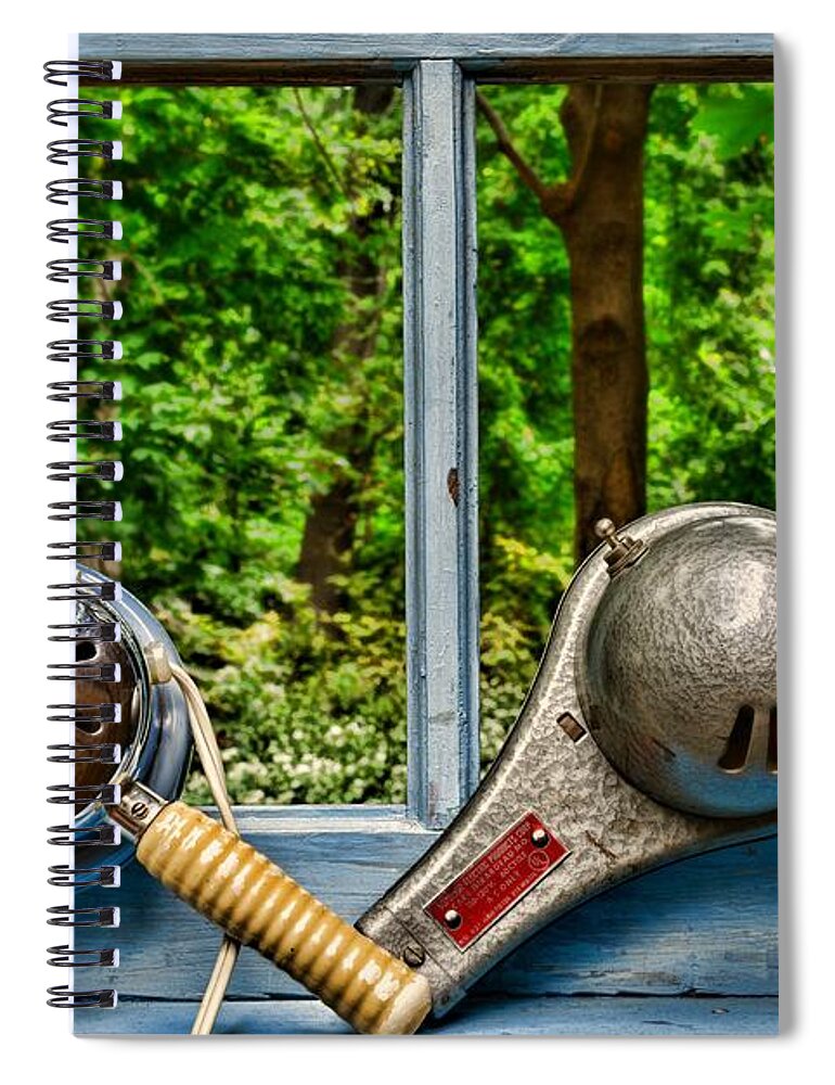 Paul Ward Spiral Notebook featuring the photograph Vintage Hair Dryers on Window Sill by Paul Ward