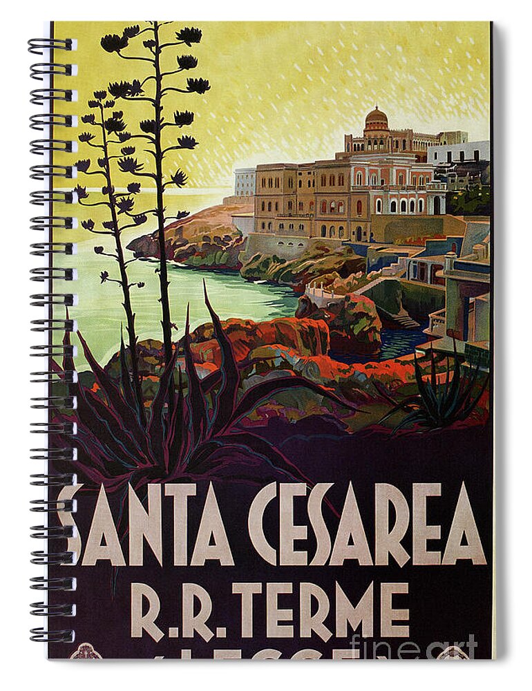 Italy Spiral Notebook featuring the drawing Vintage Italian travel Santa Cesarea Terme Lecce by Heidi De Leeuw