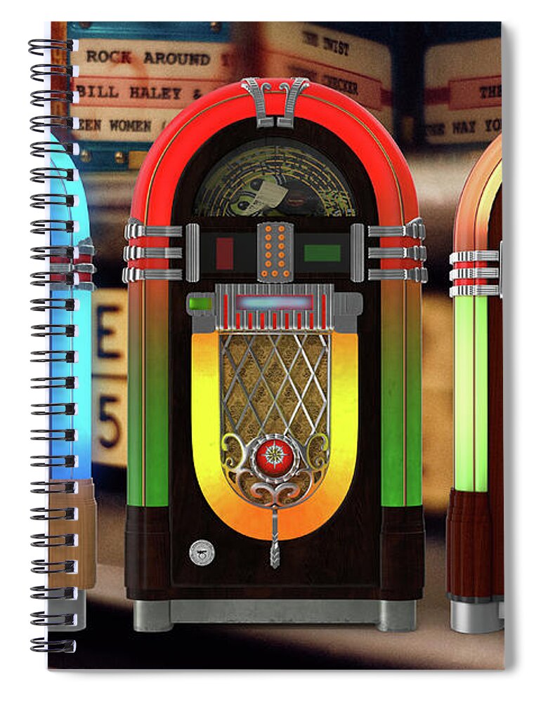 Juke Spiral Notebook featuring the digital art Vintage Jukeboxes by Edward Fielding
