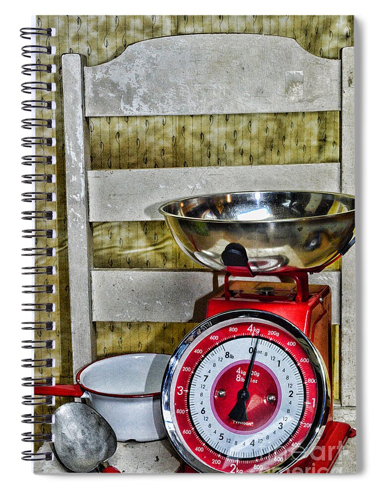 Paul Ward Spiral Notebook featuring the photograph Vintage Kitchen Chair and Scale by Paul Ward