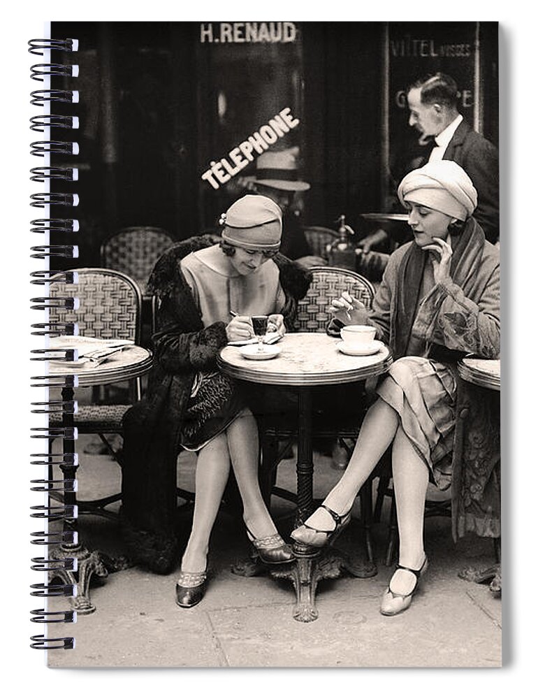 Vintage Paris Spiral Notebook featuring the painting Vintage Paris Cafe by Mindy Sommers