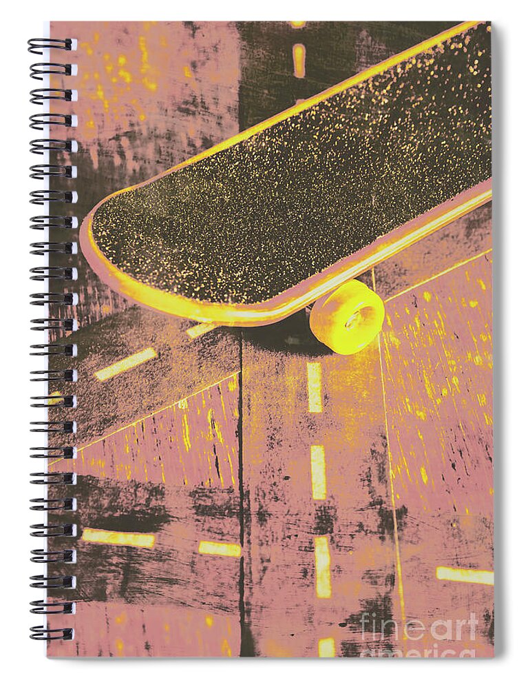 Skate Spiral Notebook featuring the photograph Vintage skateboard ruling the road by Jorgo Photography