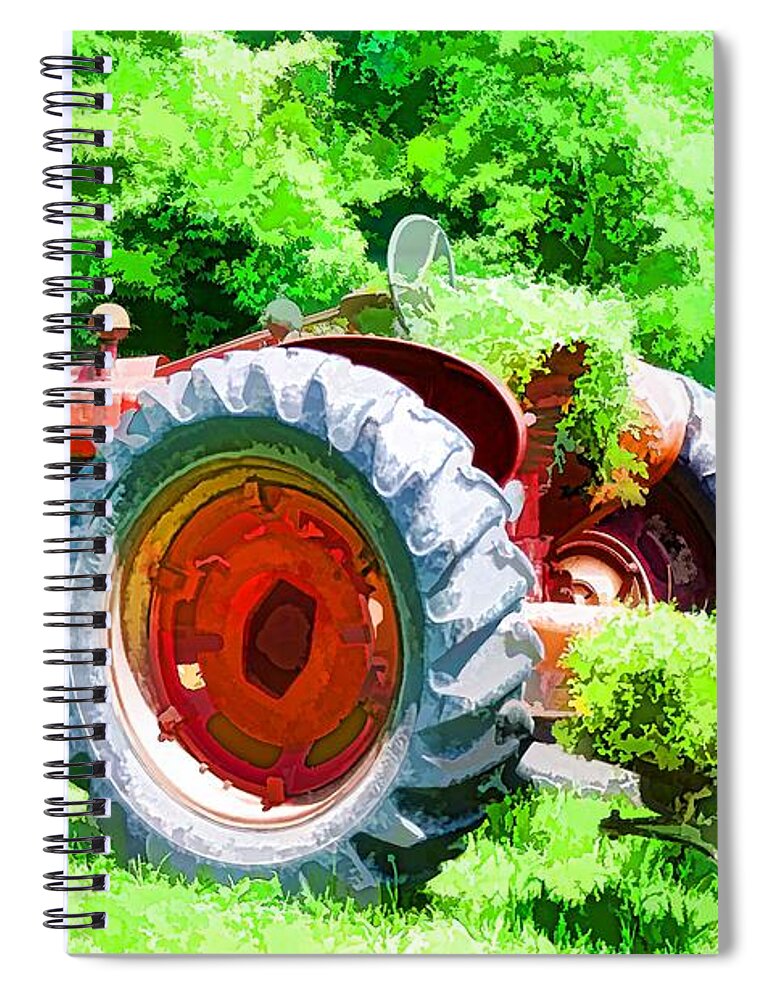  Spiral Notebook featuring the painting Vintage Tractor 1 by Jeelan Clark