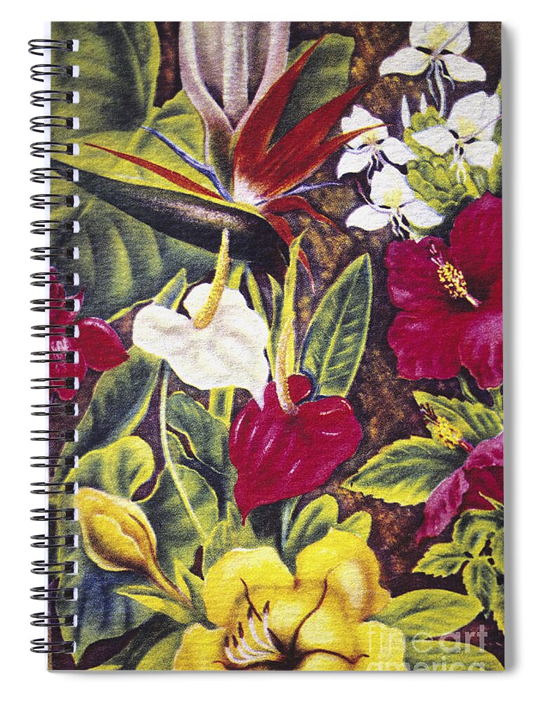 1940 Spiral Notebook featuring the painting Vintage Tropical Flowers by Hawaiian Legacy Archive - Printscapes