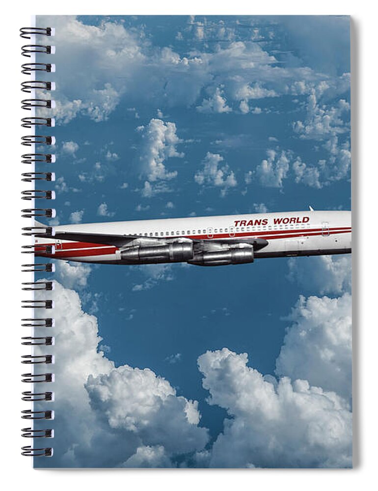 Trans World Airlines Spiral Notebook featuring the mixed media Classic TWA Boeing 707 by Erik Simonsen