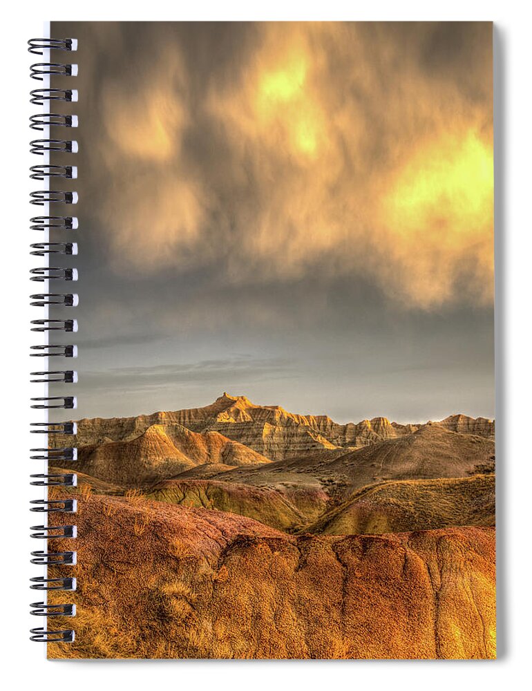 Virga Spiral Notebook featuring the photograph Virga over the Badlands by Fiskr Larsen