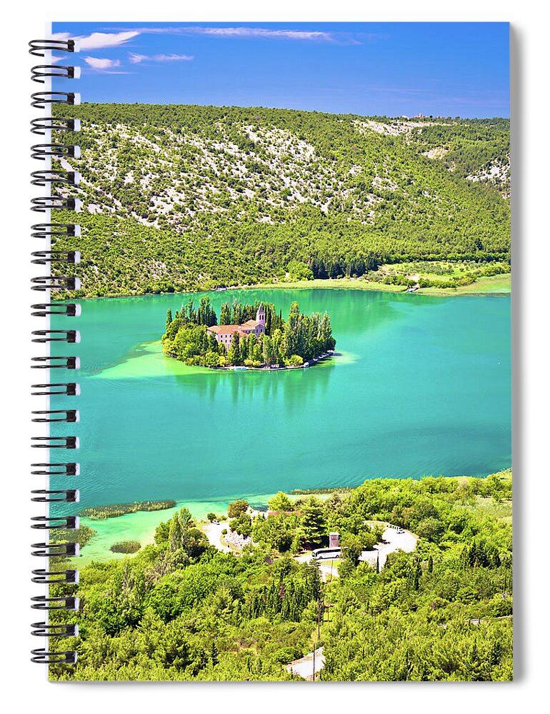 Monastery Spiral Notebook featuring the photograph Visovac lake island monastery aerial view by Brch Photography