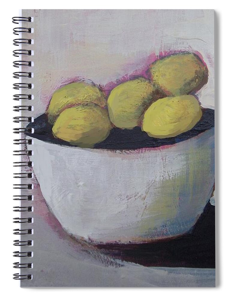 Abstract Spiral Notebook featuring the painting Vitamins in Bowl by Vesna Antic