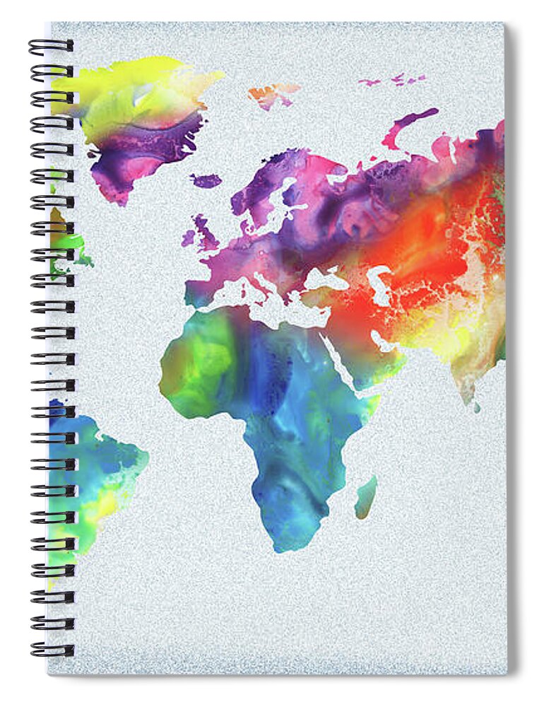 World Spiral Notebook featuring the painting Vivid Watercolor Map Of The World by Irina Sztukowski