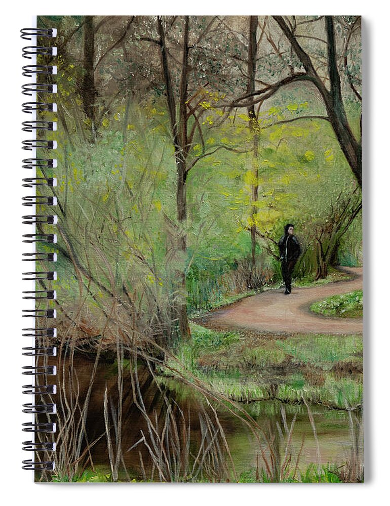 Inspiration Landscape Spiral Notebook featuring the painting Vondelpark, Amsterdam by Kathy Knopp