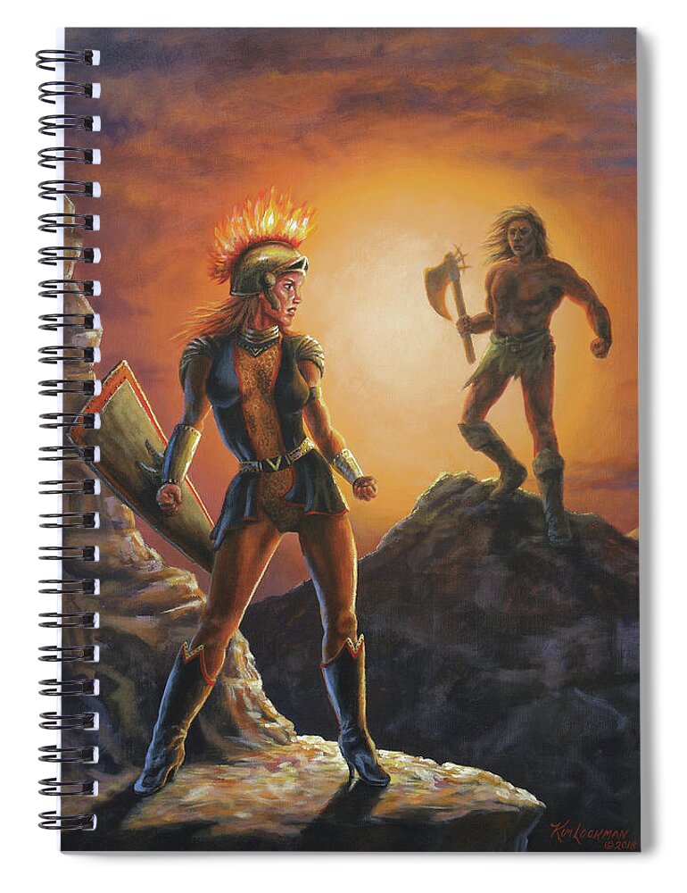 Superhero Spiral Notebook featuring the painting Vulcana by Kim Lockman
