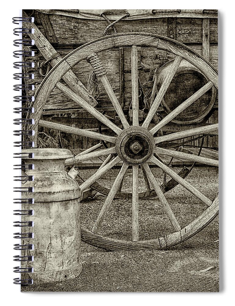 Wagons Spiral Notebook featuring the photograph Wagon Wheels by Elaine Malott