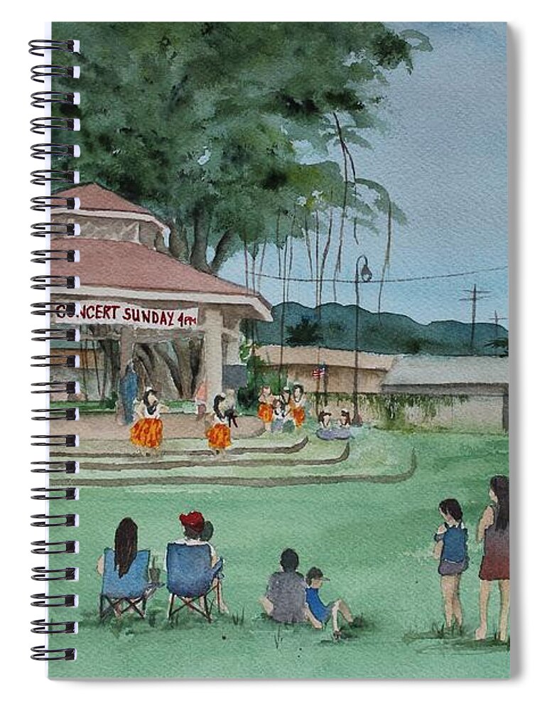 Waialua Spiral Notebook featuring the painting Waialua Bandstand by Kelly Miyuki Kimura