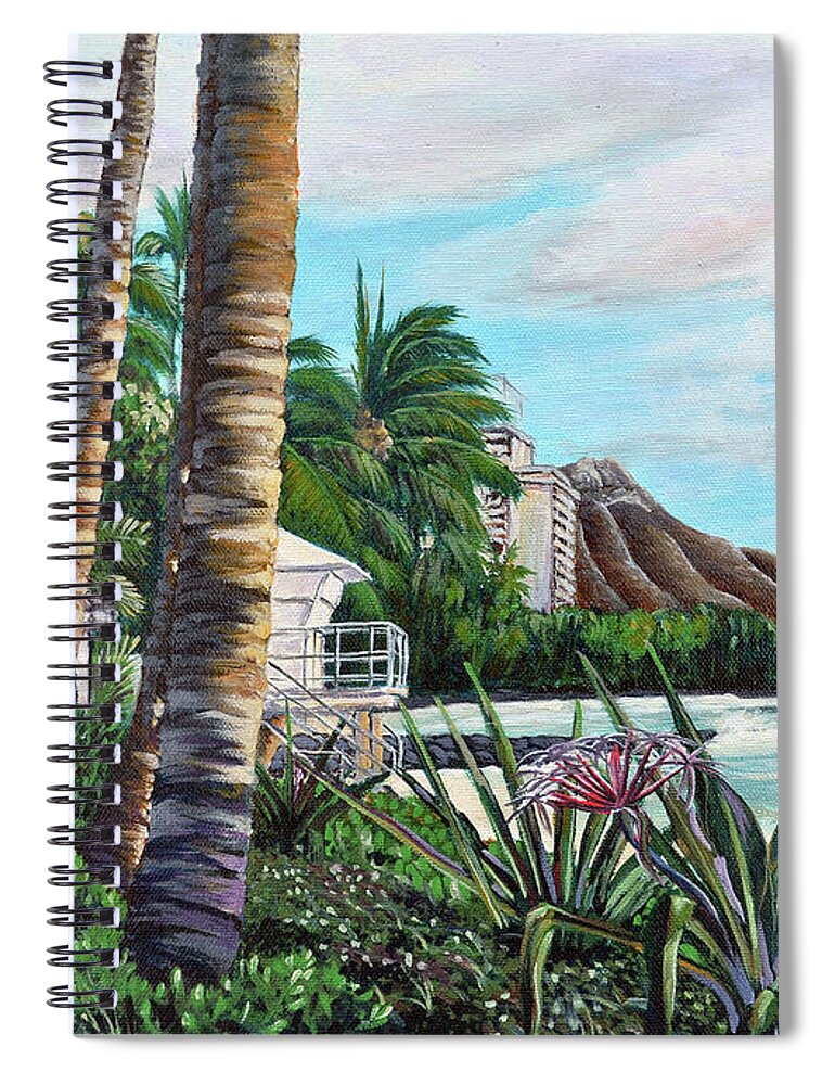 Waikiki Spiral Notebook featuring the painting Waikiki by Larry Geyrozaga