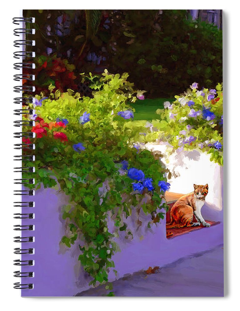 Cats Spiral Notebook featuring the painting Waiting for Friends by David Van Hulst