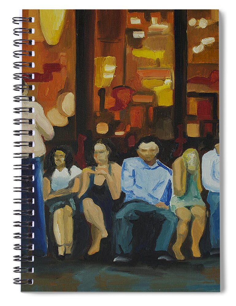 Red Bank Spiral Notebook featuring the painting Waiting on a Taxi by Patricia Arroyo