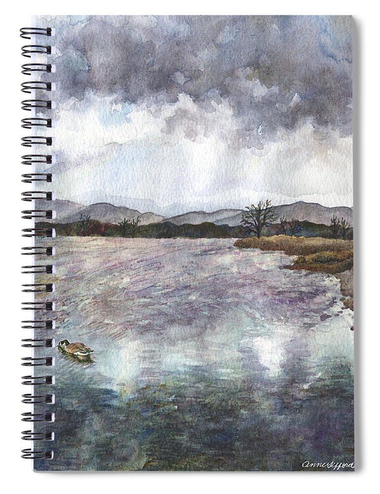 Rocky Mountain Painting Spiral Notebook featuring the painting Walden Ponds on an April Evening by Anne Gifford