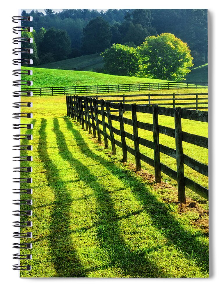 Appalachia Spiral Notebook featuring the photograph Walk along the Fence Shadows by Debra and Dave Vanderlaan