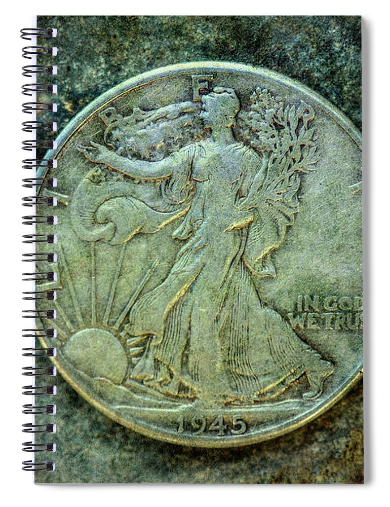 Old Silver Coin Spiral Notebook featuring the digital art Walking Liberty Half Dollar Obverse by Randy Steele