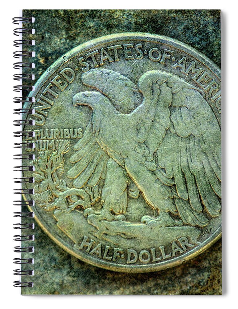 Old Silver Coin Spiral Notebook featuring the digital art Walking Liberty Half Dollar Reverse by Randy Steele