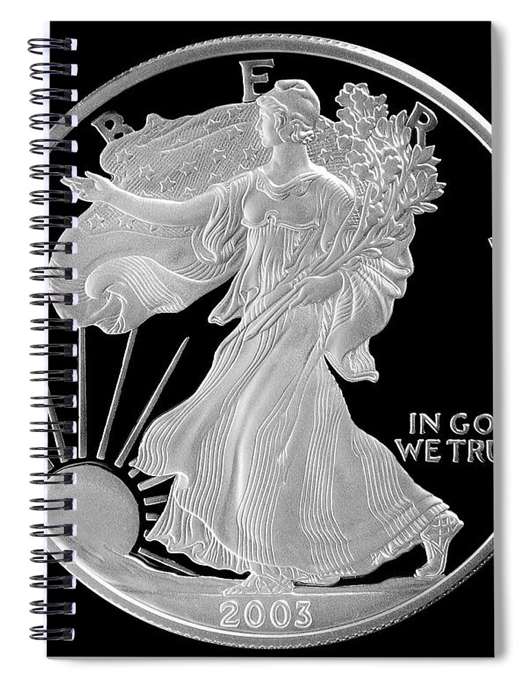 United States Spiral Notebook featuring the photograph Walking Liberty Proof Silver Dollar by Randy Steele