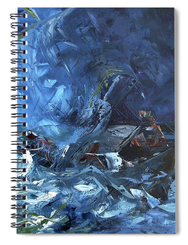 Abstract Spiral Notebook featuring the painting Walking on Water by Lewis Bowman