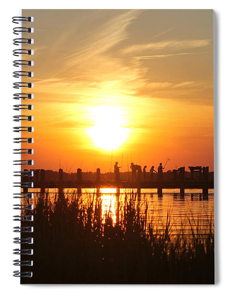 Sun Spiral Notebook featuring the photograph Walking The Bridge At Sunset by Robert Banach