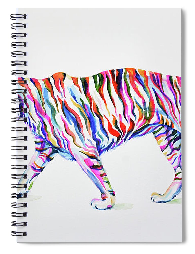 Tiger Spiral Notebook featuring the painting Walking Tiger by Zaira Dzhaubaeva