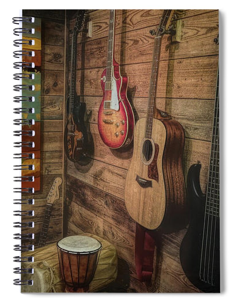 Guitar Spiral Notebook featuring the photograph Wall of Art and Sound by G Lamar Yancy