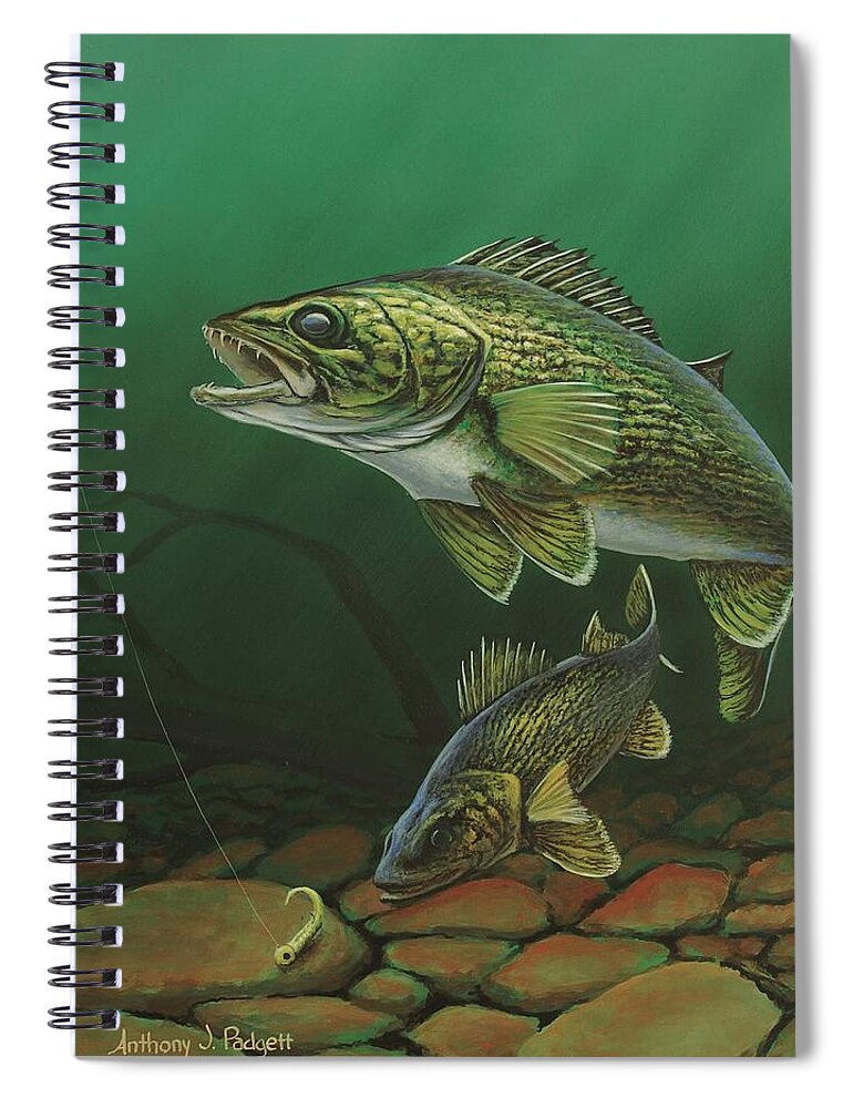 Walleye Spiral Notebook featuring the painting Walleye by Anthony J Padgett