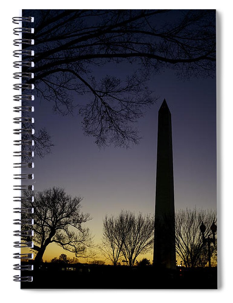 Washington Monument Spiral Notebook featuring the photograph Washington Monument at Twilight with Moon by Art Whitton