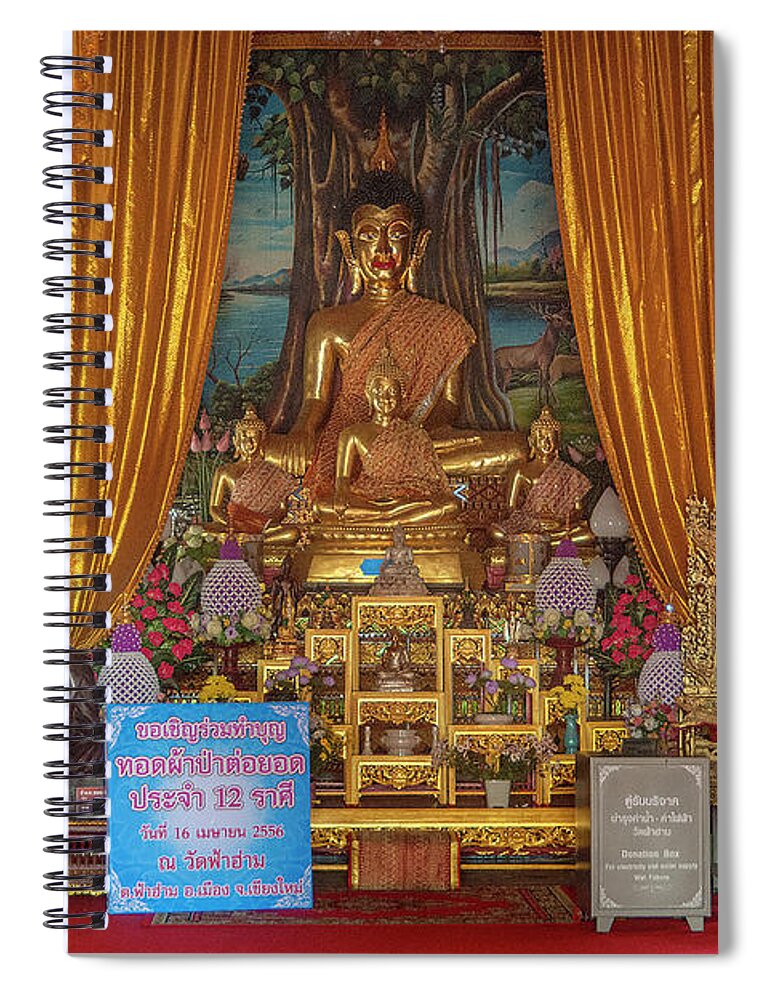 Scenic Spiral Notebook featuring the photograph Wat Fa Ham Phra Wihan Buddha and Monk Images DTHCM1344 by Gerry Gantt