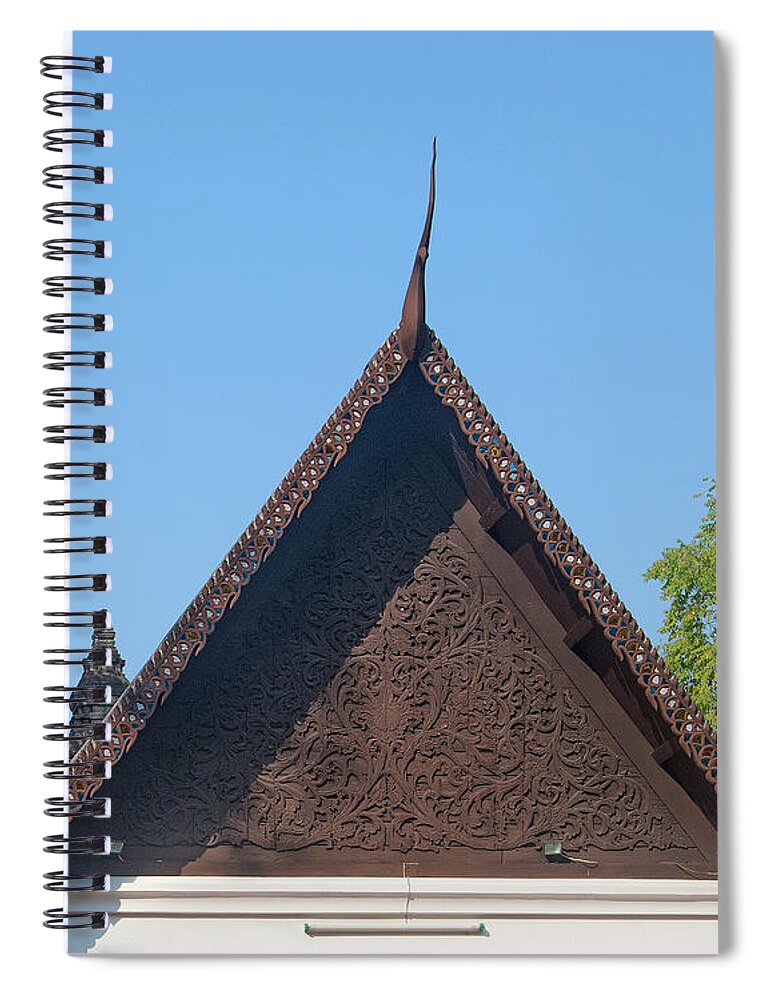 Scenic Spiral Notebook featuring the photograph Wat Jed Yod Phra Ubosot Teakwood Gable DTHCM0968 by Gerry Gantt