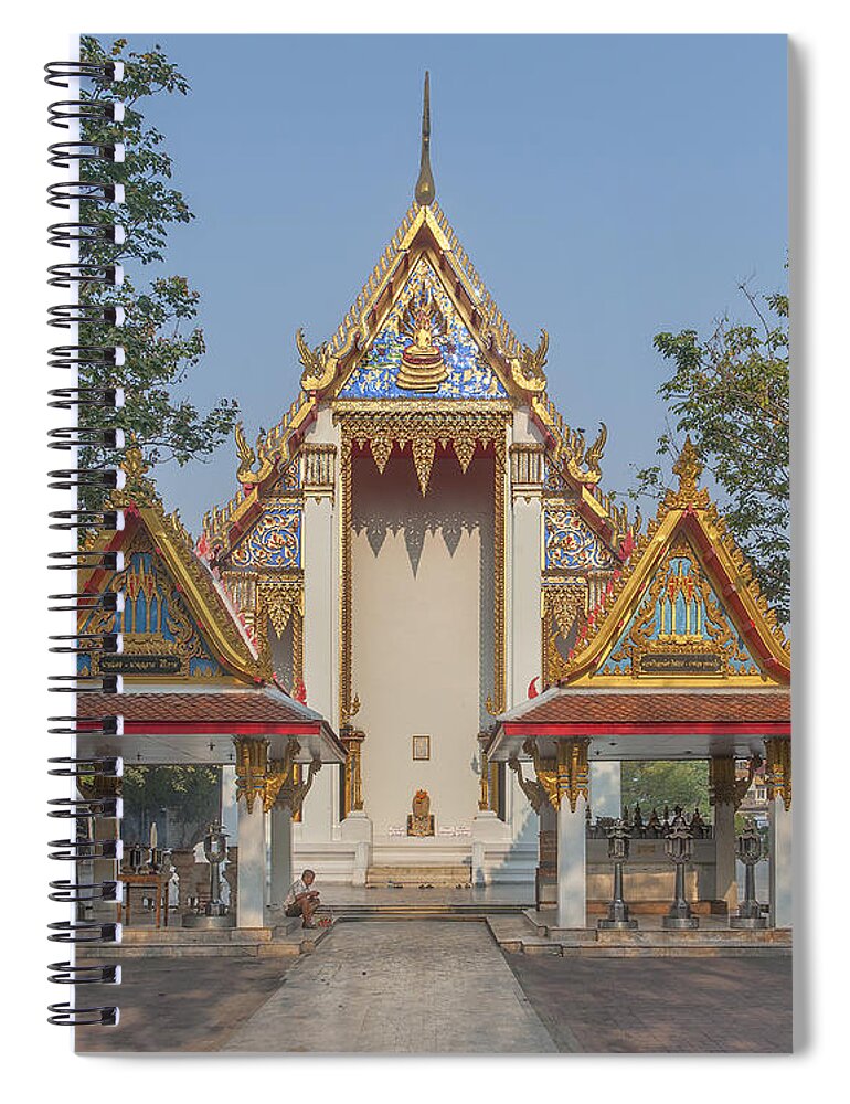 Temple Spiral Notebook featuring the photograph Wat Nakon Sawan Phra Ubosot and Pavilions DTHNS0003 by Gerry Gantt