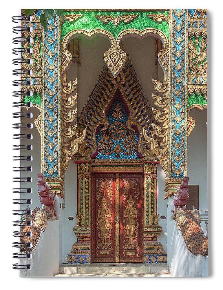 Scenic Spiral Notebook featuring the photograph Wat Nam Phueng Phra Ubosot Doors DTHLA0013 by Gerry Gantt