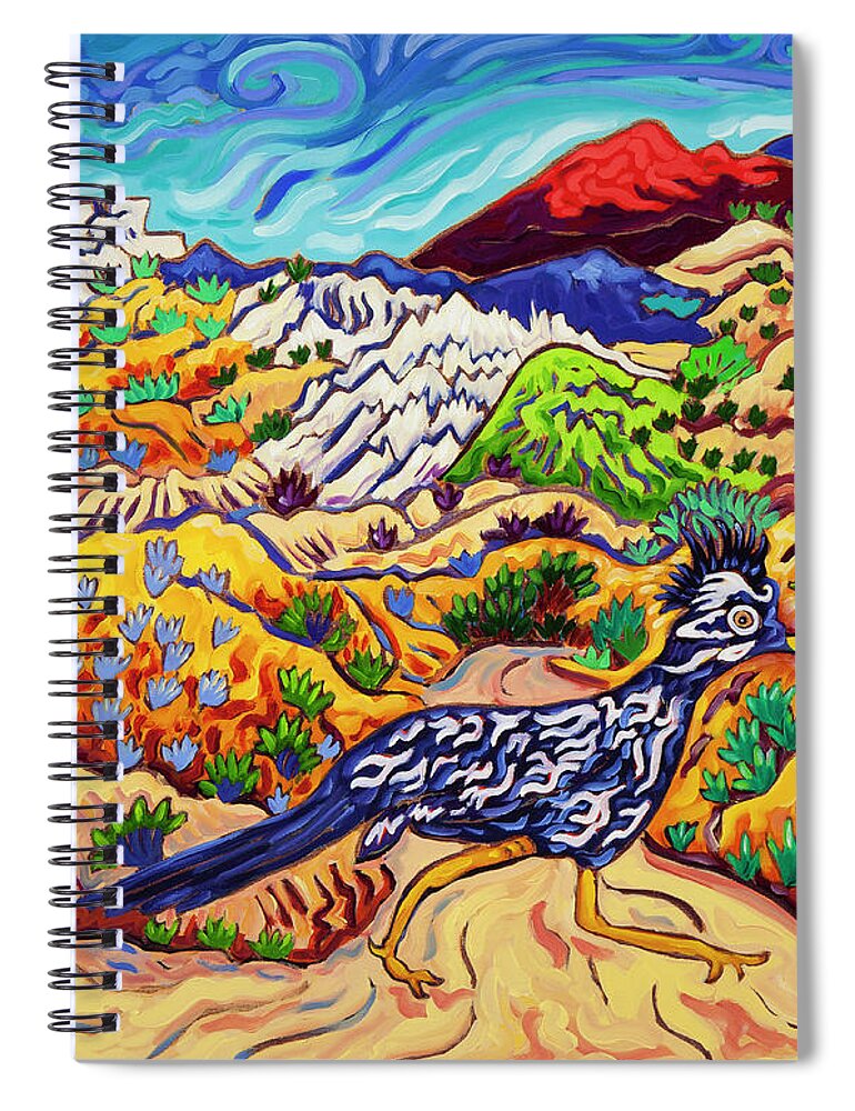 Roadrunner Spiral Notebook featuring the painting Watchin' the Sly roadrunner Flee by Cathy Carey