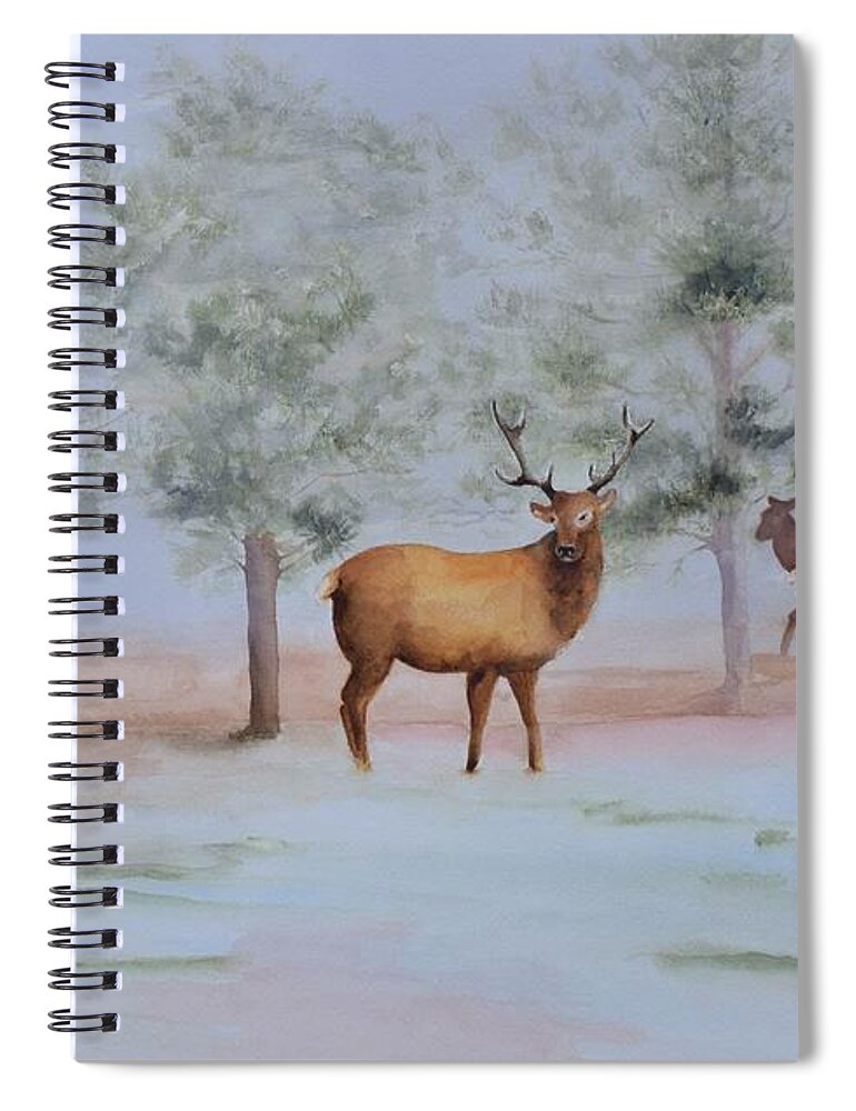 Elk Spiral Notebook featuring the painting Watching and Listening by Celene Terry